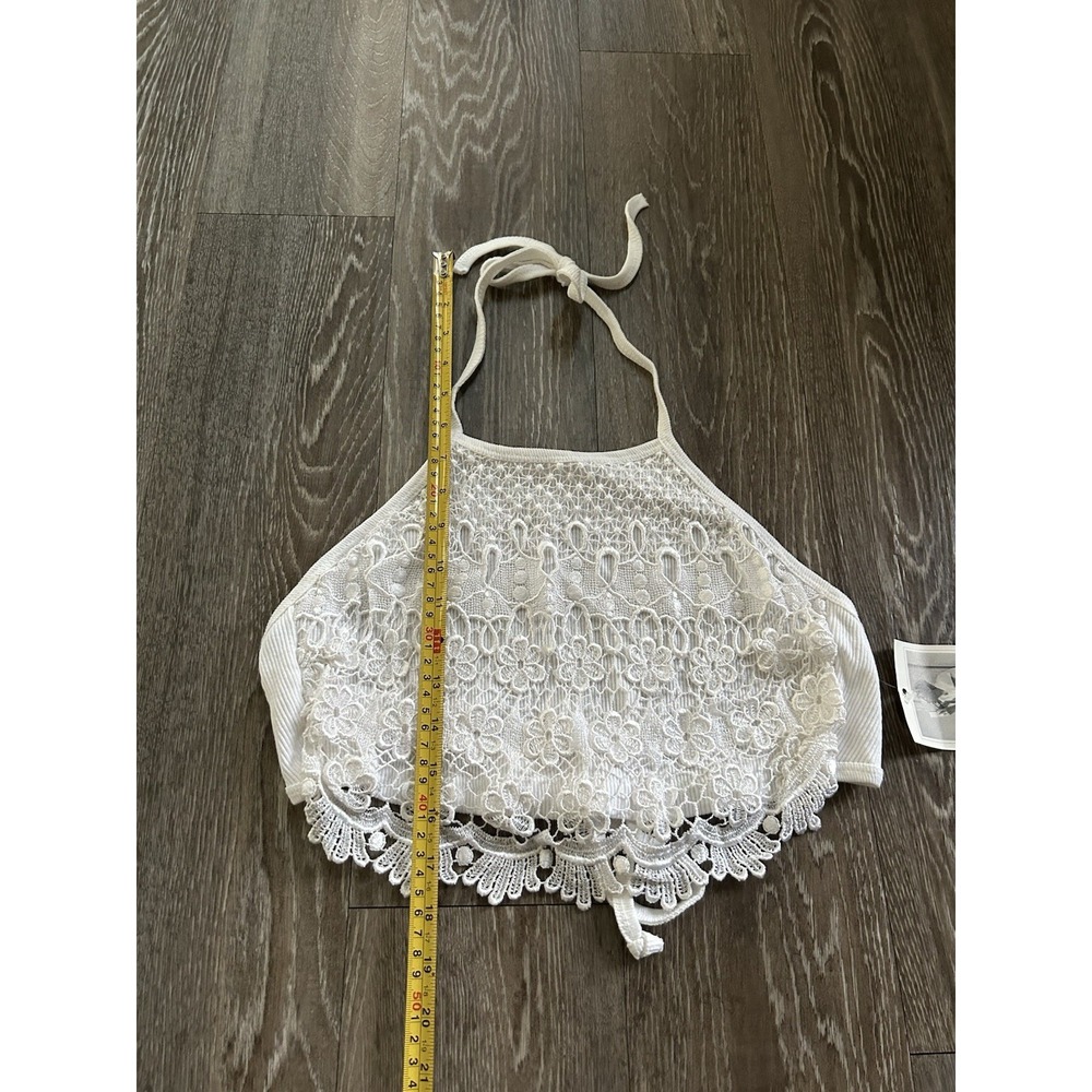 Vintage Embroidered Knit White Halter Backless Top 90s Festival Beach Boho - Picture 6 of 7